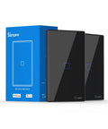 WiFi Smart Light Switch 2.4GHz Touch Wall Switch With Plug And Play Ease T3 2 Pack next to blue packaging