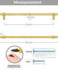Measurement details of Gold Cabinet Handles Set 25 Pack 10 Inch Hole Center Stainless Steel Drawer Pulls shown with dimensions.