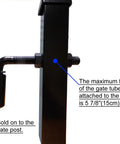 Built Like A Tank Universal Steel J Bolt Gate Hinge Smooth Swing Pivot with visible maximum gate tube thickness and mounting detail.