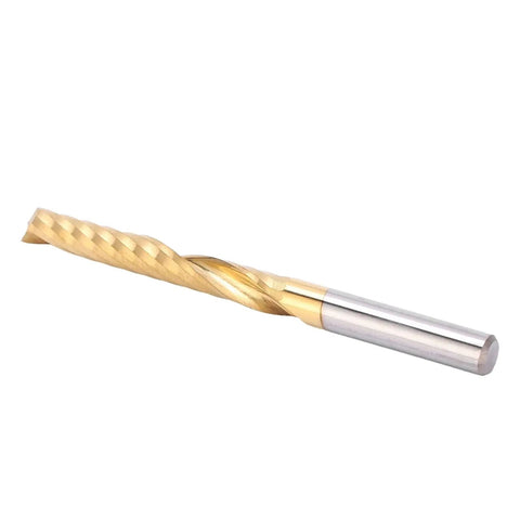 Five Piece Spiral End Mills Set, Single Flute HSS 4x28x50mm with coating, displayed on white background