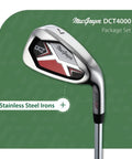 Close-up of DCT4000 16 Piece Golf Club Set With Bag For Right Hand Players stainless steel iron, club head visible.