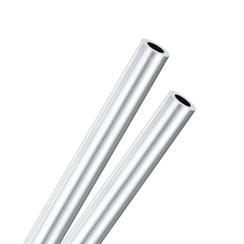 Two Pack 400mm 6063 Aluminum Round Tube Seamless Tubing 6mm ID 10mm OD Heavy Duty Built To Last Multipurpose Aluminum Pipe For Construction Machining DIY Crafts Outdoor Projects Wind Chimes; front view of two seamless aluminum tubes