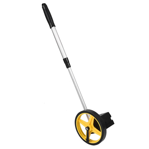 Portable Measuring Wheel with Telescopic Handle for Accurate Distance featuring yellow wheel and aluminum handle.