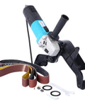 Badass Tube Belt Sander Polisher With Slick Variable Speed Control For Smooth Stainless Steel Pipe Grinding And A Dope Mirror Finish Powered By A Heavy 1300W Motor At 110V with belts and attachments.