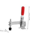 Heavy Duty Welding Toggle Clamps Set 2 Pack With Rubber Tip Guards Quick Release Fixed Clamps For Woodworking Jigs And Welding Fixtures Handheld Iron Tool Built Tough For Securing Large Workpieces, single clamp side view measuring 18cm height.