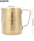 Gold 350Ml Stainless Steel Milk Frothing Cup With Clear Scale For Home Or Office Use Barista Grade Milk Frother Pitcher With Measurement Markings For Easy Latte Art And Rich Foam
