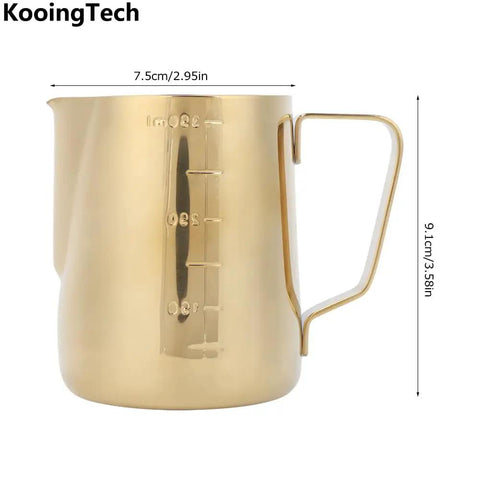 Gold 350Ml Stainless Steel Milk Frothing Cup With Clear Scale For Home Or Office Use Barista Grade Milk Frother Pitcher With Measurement Markings For Easy Latte Art And Rich Foam