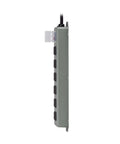 Side view of Heavy Duty Power Strip With 6 Right Angle Outlets In All Metal Housing Mountable On Wall Or Under Desk 15 Foot Extension Cord