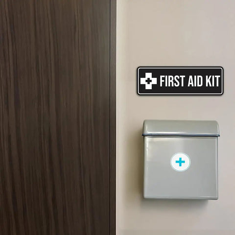 Durable Navy Blue And White First Aid Kit Sign Small 10 Pack With Heavy Duty Adhesive Foam Tape for easy wall installation
