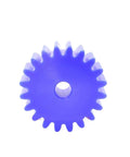 Front view of Blue Nylon Spur Gear 12T To 36T 1.5M Long Flat Cylindrical Drive Gear With 6mm Bore Easy Install Hassle Free Plastic Transmission Gear