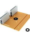 Heavy Duty Aluminum Router Table Insert Plate Clutch Woodworking Electric Router Flip Plate With Badass Precision Center Bushing For Home Workshop Yellow Finish, top view with two side brackets.