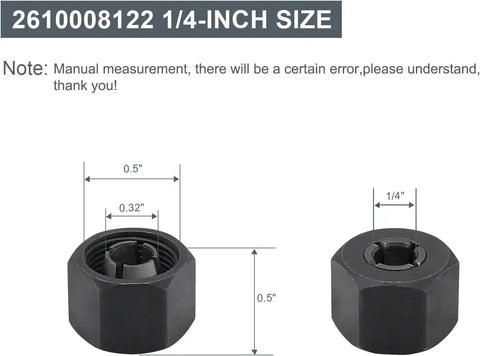 1/4 Inch Router Collet Replacement For PR20EVS Bosch Router, shown with precise measurements and durable aluminum build