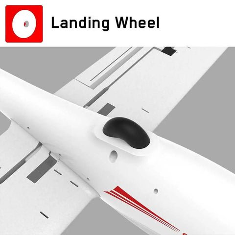 Close-up of the Ready To Fly Brushless RC Plane Glider With 2.4GHz Control And Xpilot Stabilizer, featuring a landing wheel detail.