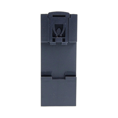 Ultra Slim Din Rail Power Supply 12 Volt 2.5 Amp 30 Watt black plastic connector for industrial control panels, front view.