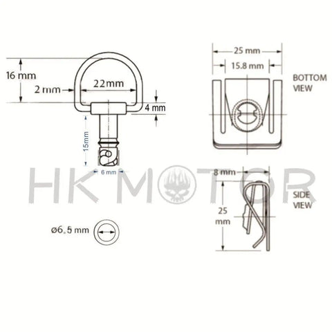 Dzus Quarter Turn Quick Release Fairing Fasteners For Motorcycles With 19mm Pins And 15mm D Ring Bolts diagram