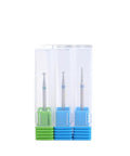 3 Piece Cuticle Cleaning Carbide Nail Drill Bits With Diamond Rotary Burrs For Electric Nail File Ball And Needle Heads in packaging
