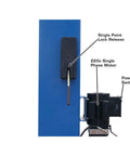 Heavy Duty Two Post Vehicle Lift With Baseplate And Open Top Design For Low Ceiling Garages, motor and lock release details.