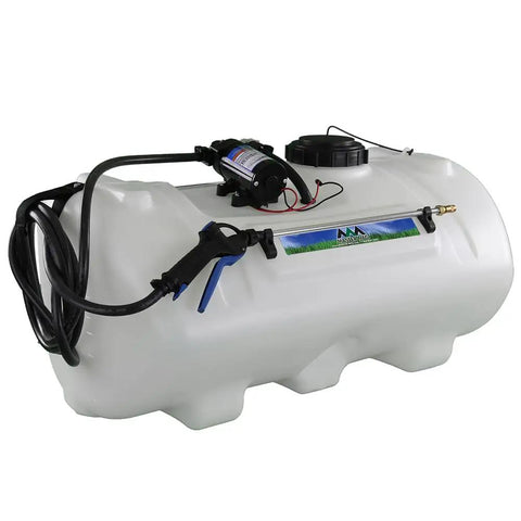 40 Gallon Deluxe UTV Spot Sprayer With 2.2 GPM 70 PSI Max, built for quick on the go spot sprays, shown side view with hose and pump