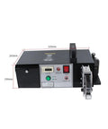 Pro Grade Electric Terminal Crimping Machine With Badass Multi Jaw Wire Cutting And Stripping Pliers For Automotive Electrical Projects, front view, dimensions labeled.