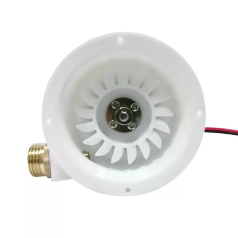 Close-up of 50W Portable Micro Hydro Generator for Outdoor Use and Camping - brushless motor turbine view.
