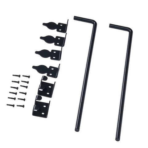 Beefy 18 Inch Heavy Duty Gate Drop Pin With Black Powder Coated Weatherproof Cane Bolt Gate Stopper And Hardware Pack For Wooden Metal And Iron Gates And Double Doors, with brackets and screws