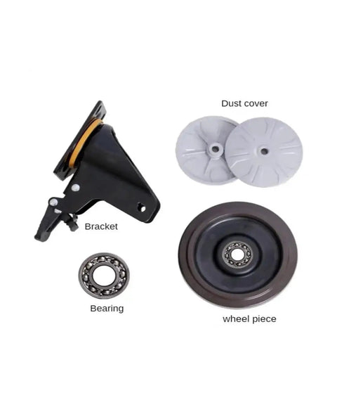 Heavy Duty 5 Inch Stem Casters Four Pack Premium Flat Rubber Wheels components including bracket, bearing, and dust covers.