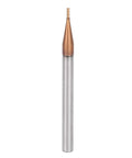Front view of a 4-flute carbide end mill with copper cutting head and silver shank; blade length 10 mm