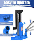 Heavy Duty Alloy Steel Hydraulic Toe Jack With Dual Point 20 Ton Top Lift and 10 Ton Edge Catch showing unloading valve and rotating rod.