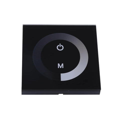Wall Mounted Touch Panel Dimmer for 12V-24V Single Color LED Light Strips Easy Brightness Control With Smooth Glass Touch Panel Black Finish