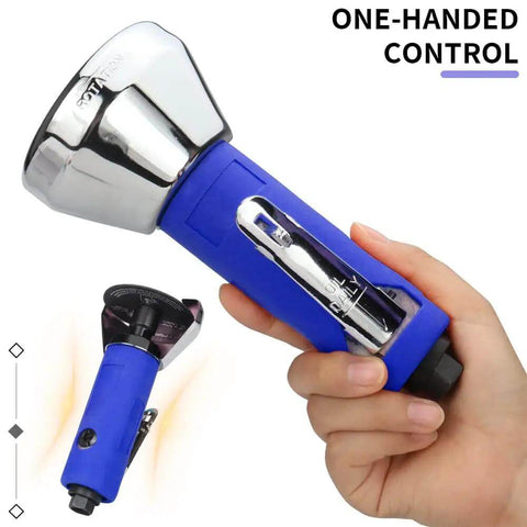 Person holding Beefy Upgraded 3 Inch Air Cut Off Tool with ergonomic blue grip for precise metal cutting.