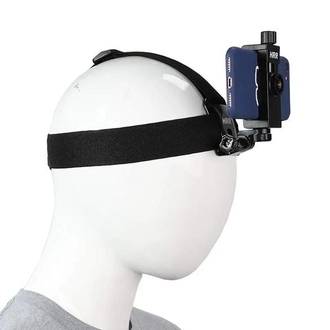 First Person POV Head Mount Phone Holder For Outdoor Filming with phone attached, adjustable strap shown on mannequin.