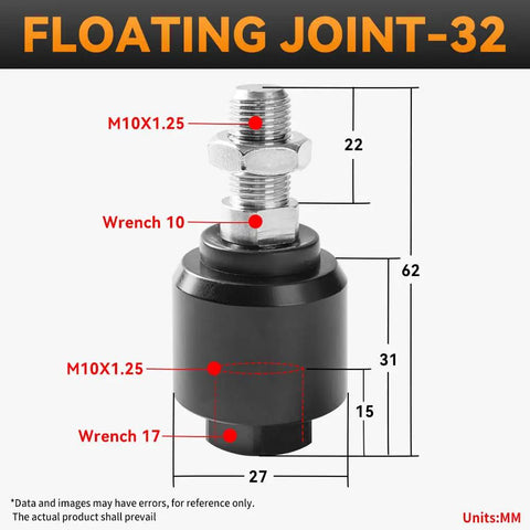 Universal Swing Floating Joint Accessory For FD-32 Pneumatic Cylinders M10x1.25 dimensions diagram