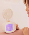 Boss Level Portable Air Cooler With 4000 mAh Rechargeable Battery And Three Speed Settings Slick Mini Desk Fan with light and mist.