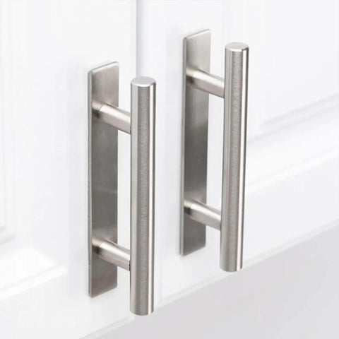 Self Adhesive Door Handle Pulls 2 Pack Aluminum Alloy Brushed Silver 150x25mm Sliding Door Handles For Cabinets Gates Garden Sheds No Drill Install Durable Water Resistant Easy Grip on white cabinet door