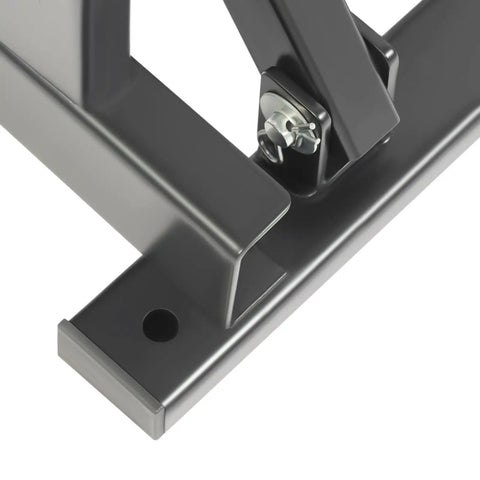 Close-up of rugged iron frame and adjustment mechanism of Built Tough Electric Hydraulic Lift Table Moving Up To 180 Lbs Of Gear.