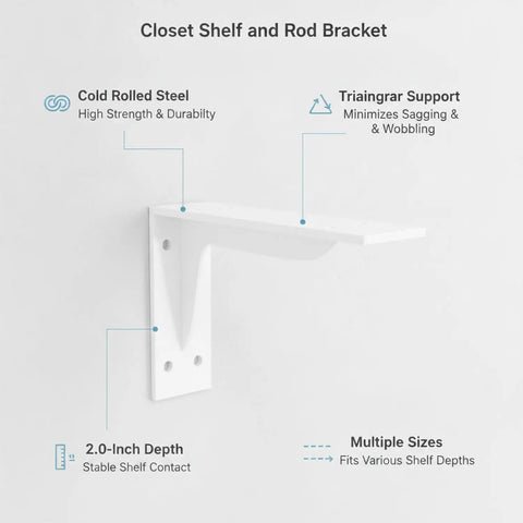 Heavy Duty Triangular Steel Shelf Bracket For Floating Shelves And Desks, Cold Rolled Steel, 2 Inch Depth, Stabilizes Load, 1 Pc