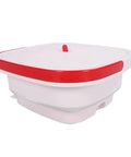 Pink 6 Liter Mini Foldable Washing Machine With Negative Ion Tech Lightweight Portable Clothes Cleaner features a red-accented lid.