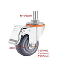 Heavy Duty Swivel Caster Wheels With M Threaded Stem And Top Plate, 360 Degree Caster Set With Brake, dimensions labeled