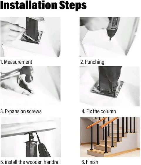 Step-by-step guide for installing Built Tough Stair Railing Spindles with pre drilled base and screws kit.