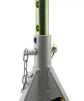 Close-up of 3 Ton Jack Stand Kit with 10 position adjustable height, metal post detail, ASME tested, for safe vehicle lifting.