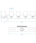 Diagram of Vintage Farmhouse Bathroom Vanity Light Fixture in Oil Rubbed Bronze Reversible 4 Light Design with dimensions