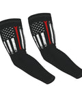Premium Ice Silk Cooling Arm Sleeves Straight Up Deliver Street Style Appeal With A Classic USA Flag Motif on black fabric.