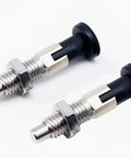 2PCS Rock Solid Push Fit Ball Nose Spring Plungers, M10x1.5 Stainless Steel Retractable Index Plunger With Self-Locking Knob close-up view.