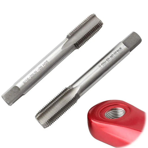 9 16 20 Thread Tap Pedal Repair Tool For Bike Cranks Universal HSS Portable, close-up view of tap and red thread insert