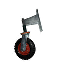 Heavy Duty Red Rubber Gate Caster Wheel Featuring Bounce Back Shock Spring And 600 Pound Load Rating For Seamless Universal Fence Glide System that shows red rubber wheel with spring.