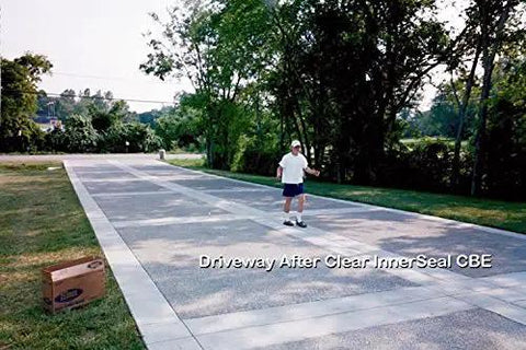 Superior Heavy Duty One Step Concrete Sealer And Curing Compound With Deep Penetrating Internal Moisture Vapor Barrier For Natural Stone And Cultured Rock Hella Tough Zero Hassle Protection applied to a finished driveway.