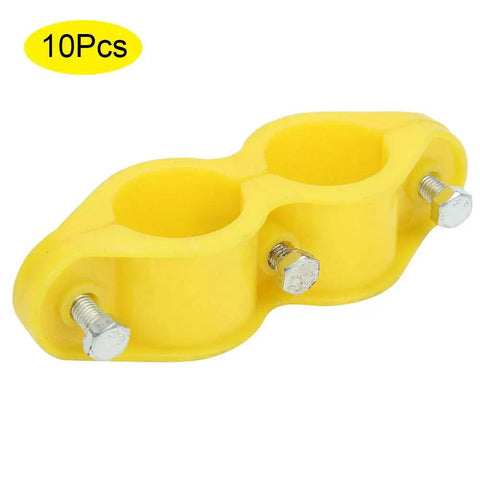 Yellow double hole clamp from Water Pipe Clip Set 10 Pack Round Fasteners With Screws For Aquaculture Waterlines And Farm Lines No Fuss Durable ABS