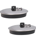 2pcs Rubber Bathtub Drain Stopper Black for Bathroom and Laundry, round design with silver top for easy cleaning and strong seal.