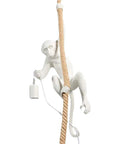 White monkey pendant light fixture with hemp rope, industrial retro E27 chandelier, creative rustic lighting, unique design.