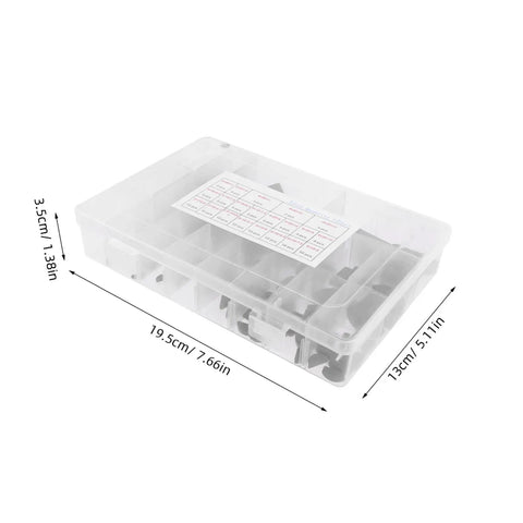 135 Piece Woodruff Key Set Carbon Steel Half Moon Keys storage box with dimensions labeled 19.5cm x 13cm x 3.5cm